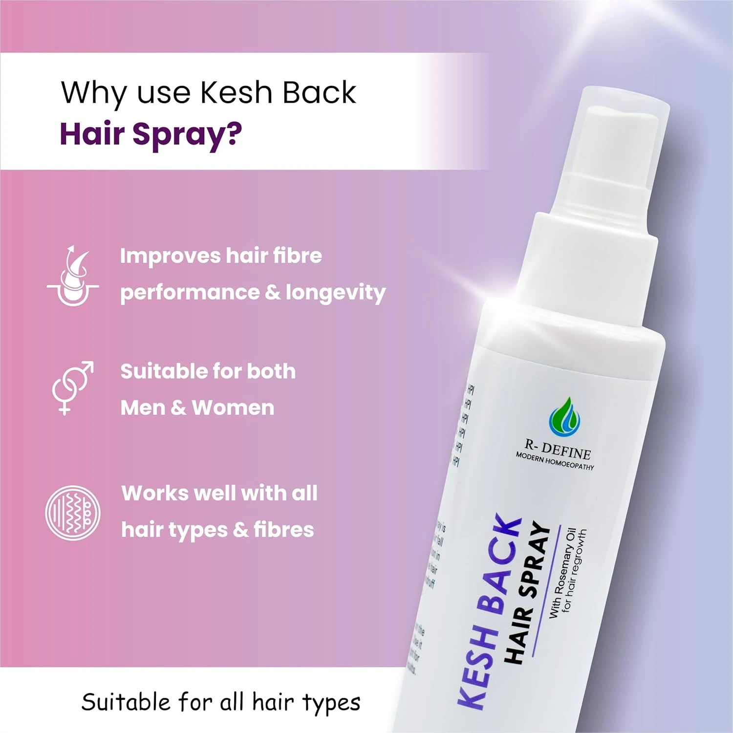 Kesh Back Hair Spray with rosemary oil for men & women hair regrowth,100% Natural 120ml (Pack of 1)