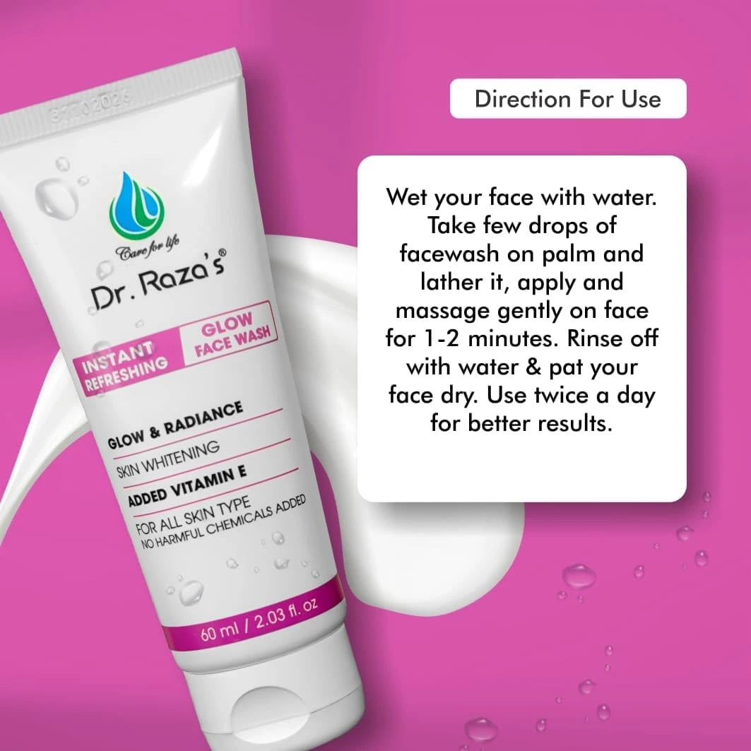Dr. Raza's Face Wash, 60ml Vitamin E Enriched, Skin Brightening, Suitable for All Skin Types