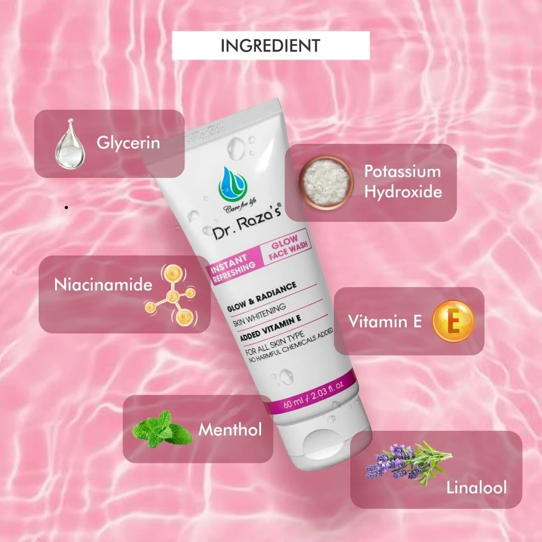 Dr. Raza's Face Wash, 60ml Vitamin E Enriched, Skin Brightening, Suitable for All Skin Types