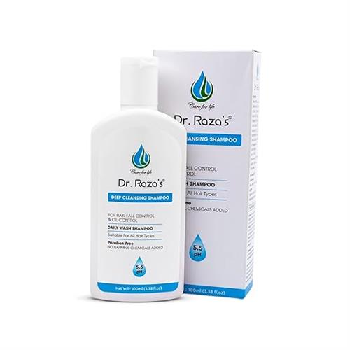 Dr. Raza's Deep Cleansing Shampoo for Hair Fall and Oil Control, Daily Wash, All Hair Types, Paraben-Free, 100ml