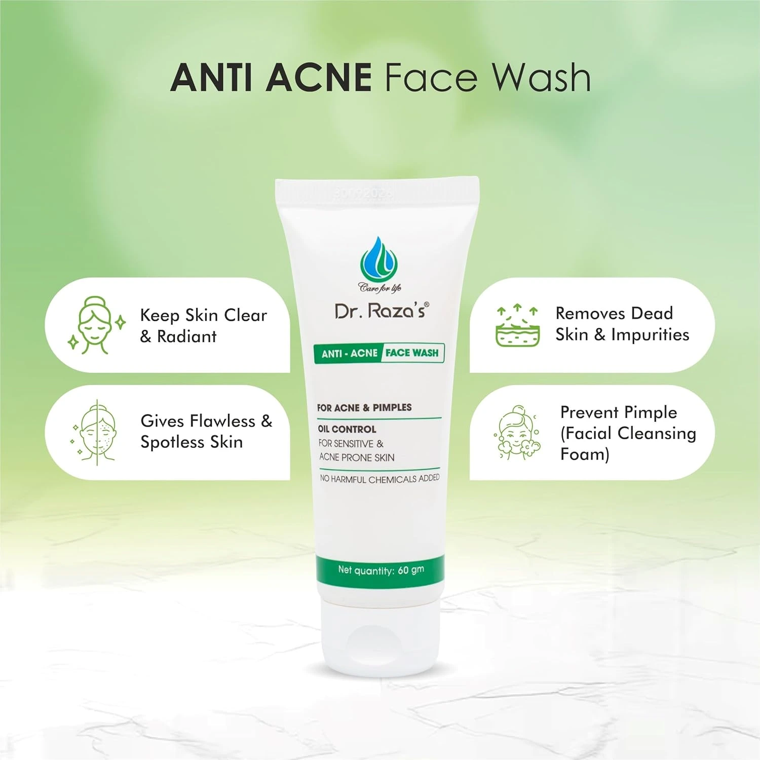 Dr.Raza's Face Wash for Acne & Pimples, Oil Control, 60ml