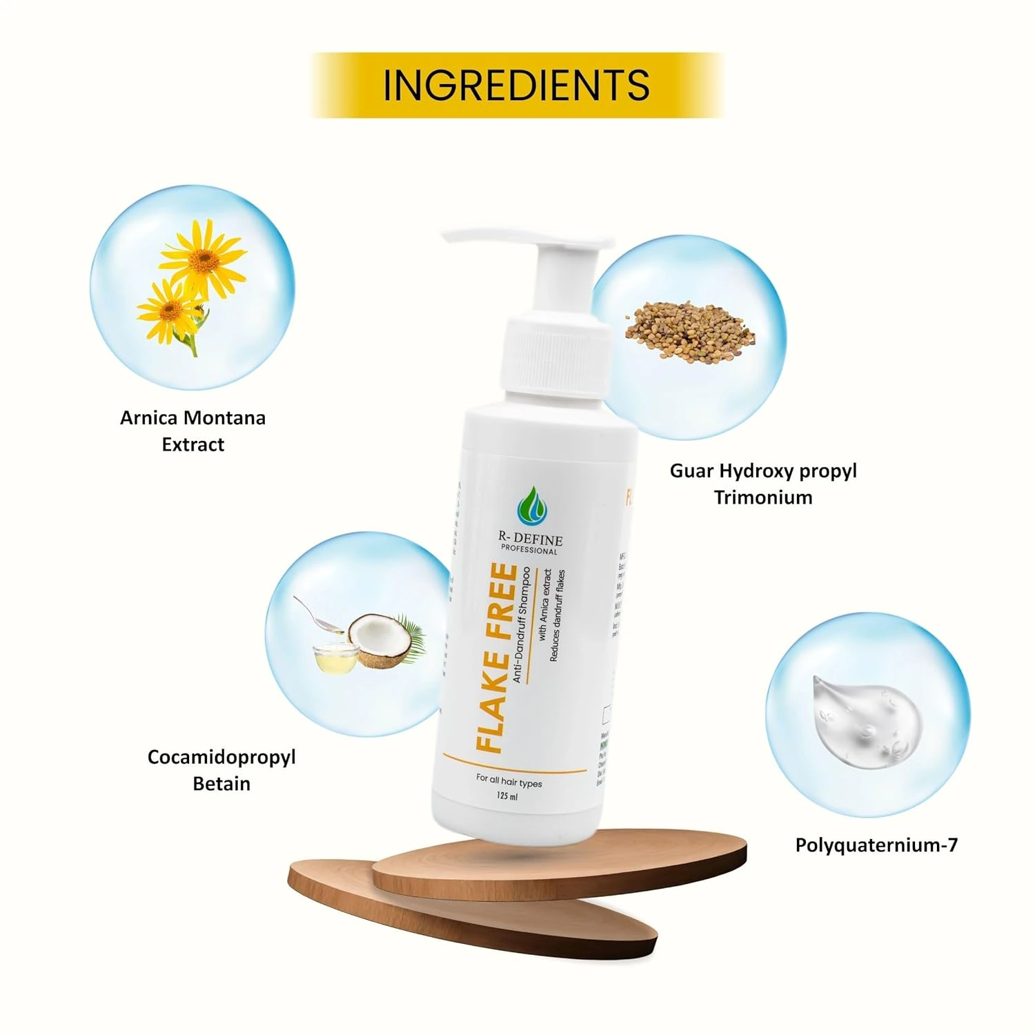 Flake Free Anti-Dandruff Shampoo, with amica extract, Reduses Dandruff flakes for all hair types 125ml (Pack of 1)