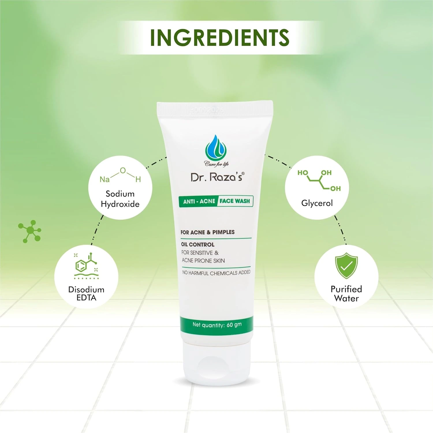 Dr.Raza's Face Wash for Acne & Pimples, Oil Control, 60ml