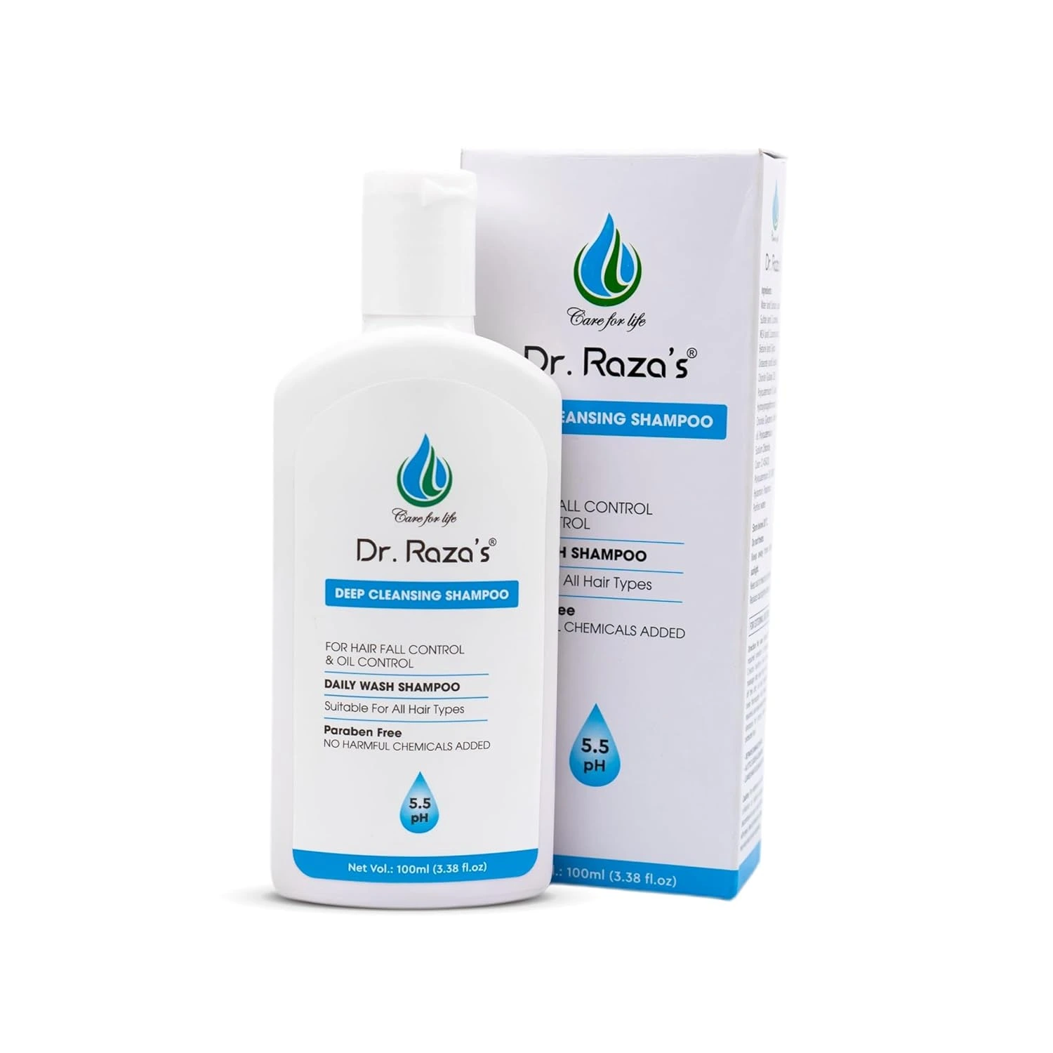 Dr. Raza's Deep Cleansing Shampoo for Hair Fall and Oil Control, Daily Wash, All Hair Types, Paraben-Free, 100ml